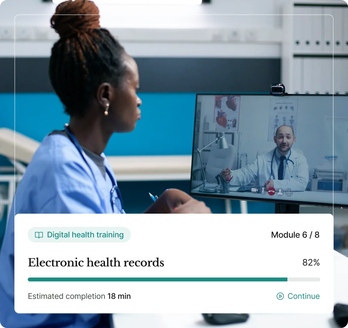 A healthcare professional completing digital health training